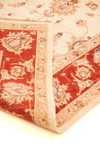 Farhan Hand-Knotted Wool Area Rug in Ivory & Red, 7'10 x 5'9 (view 2)