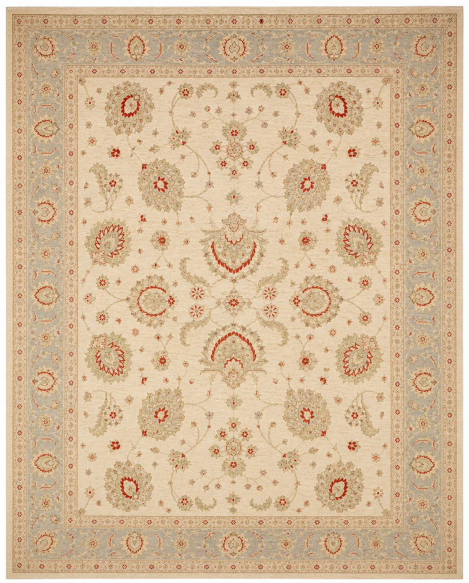 Ziegler Area Rug – Ivory Field with All-Over Floral Design, Oversized Hand-Knotted Wool Rug, 17'11" x 11'8"| Rug #49061