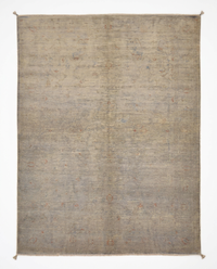 Grey-beige over-dyed hand-knotted wool area rug, 9'9 x 6'7 - top-down view