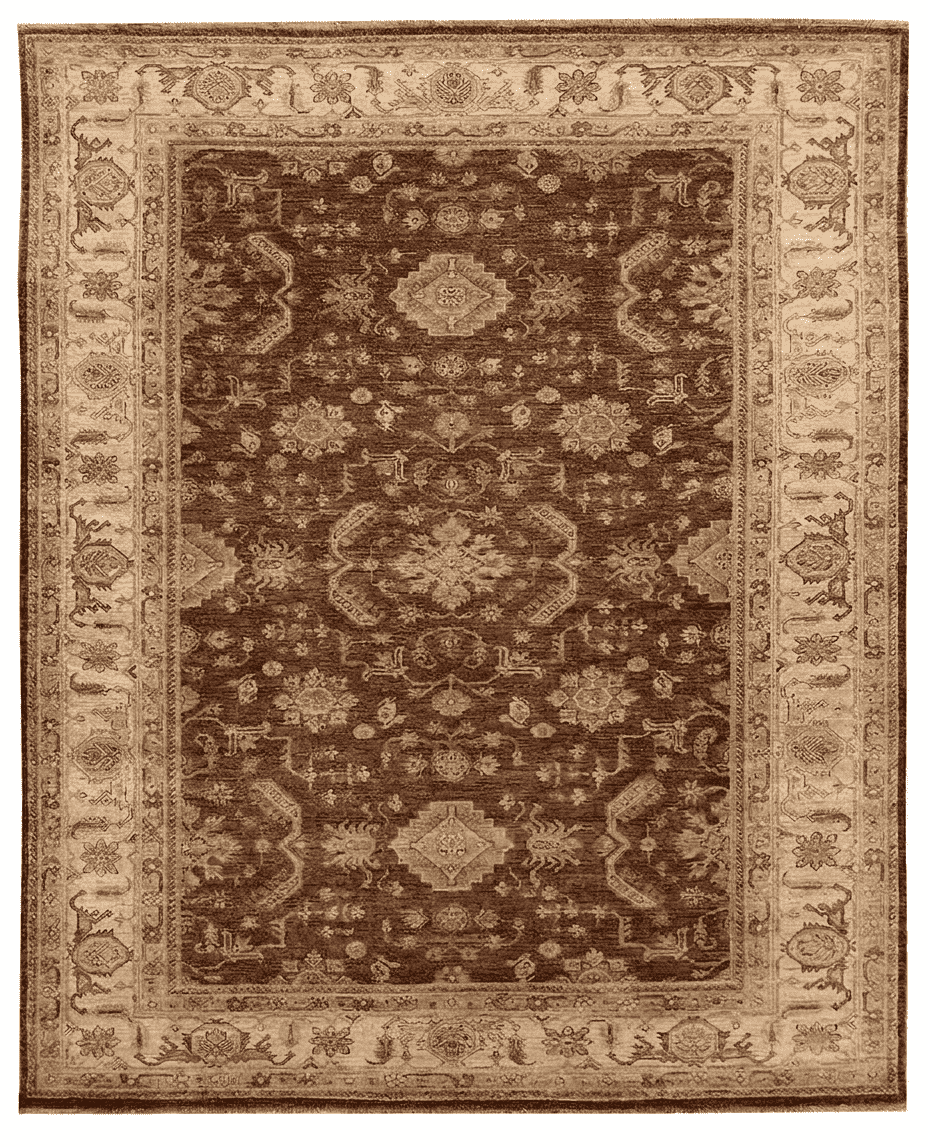 Farhan Area Rug – Brown Field with All-Over Floral Palmette Design, Hand-Knotted Wool Rug, 9'11" x 8'0" (303 x 244 cm) | Rug 21183 - Carpetery
