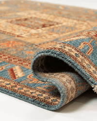 Super Kazak Area Rug – Blue Field with Bold Octagonal Medallion, Hand-Knotted Wool, 13'6" x 9'11" (412 x 303 cm) | Rug 38100 - Carpetery