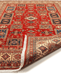 Kazak Area Rug – Bold Red Field with Tribal Diamond Medallion, Hand-Knotted Wool, 13'1" x 9'9" (400 x 298 cm) | Rug 38387 - Carpetery