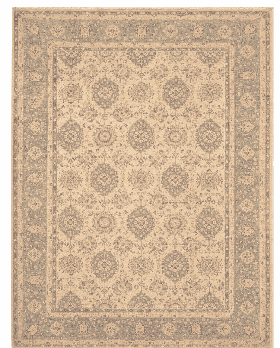 Farhan Area Rug – Ivory Field with All-Over Rosette Medallion Design, Hand-Knotted Wool Rug, 13'10" x 10'1" | Rug 48310 - Carpetery