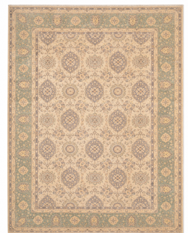 Farhan Area Rug – Ivory Field with All-Over Rosette Medallion Design, Hand-Knotted Wool Rug, 13'10" x 10'1"  | Rug #48310