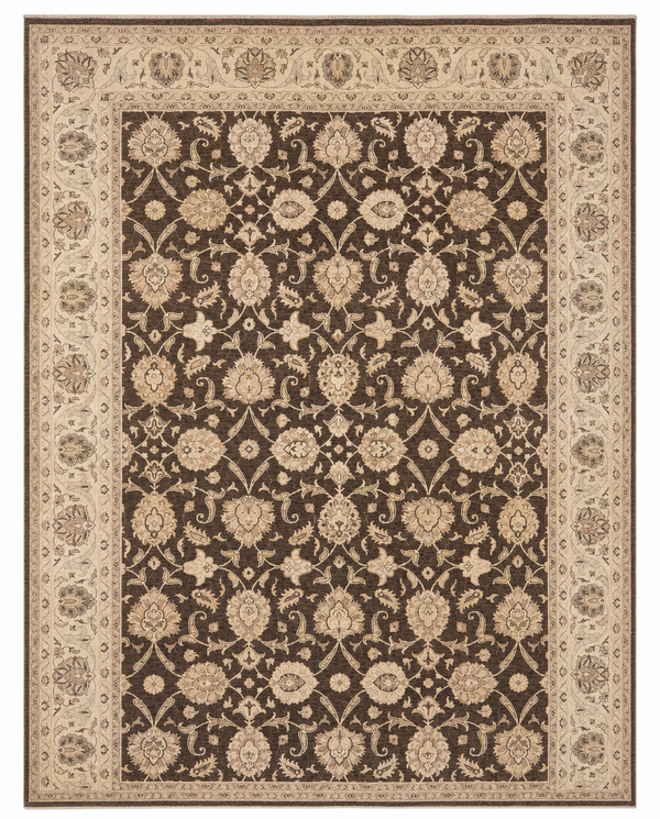 Farhan Area Rug – Brown Field with All-Over Floral Palmette Design, Hand-Knotted Wool Rug, 14'3" x 10'0" | Rug #48311