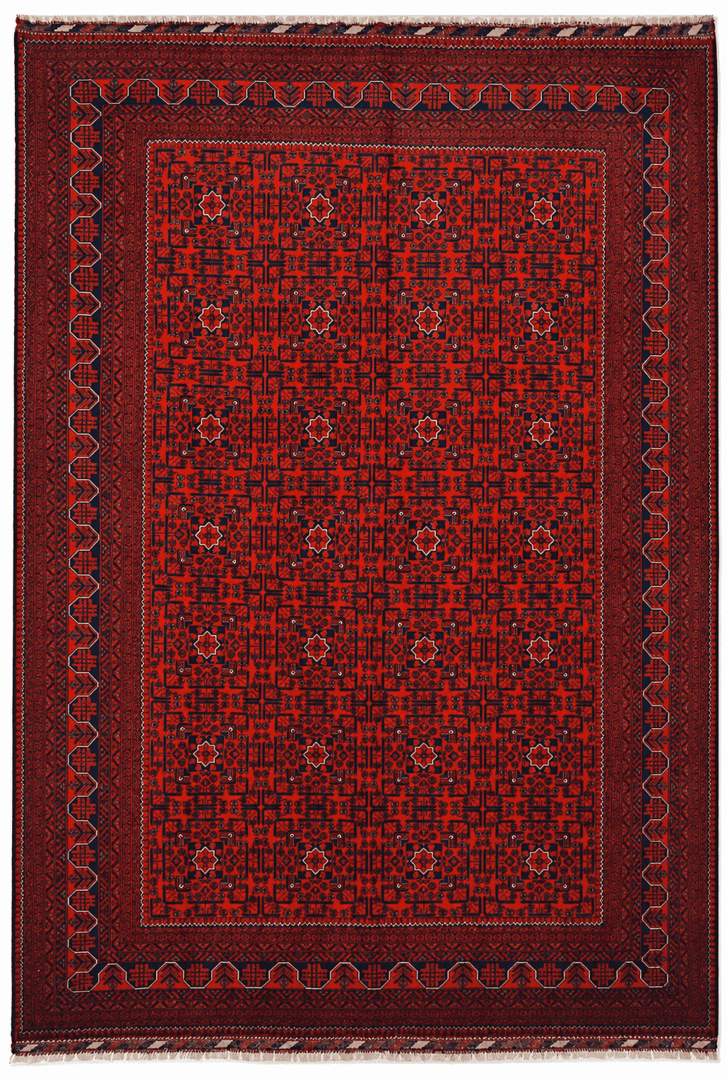 Khamyab Area Rug – Rich Red Field with All-Over Geometric Grid Design, Hand-Knotted Wool Rug, 11'1" x 8'1" (337 x 247 cm) | Rug 48721 - Carpetery