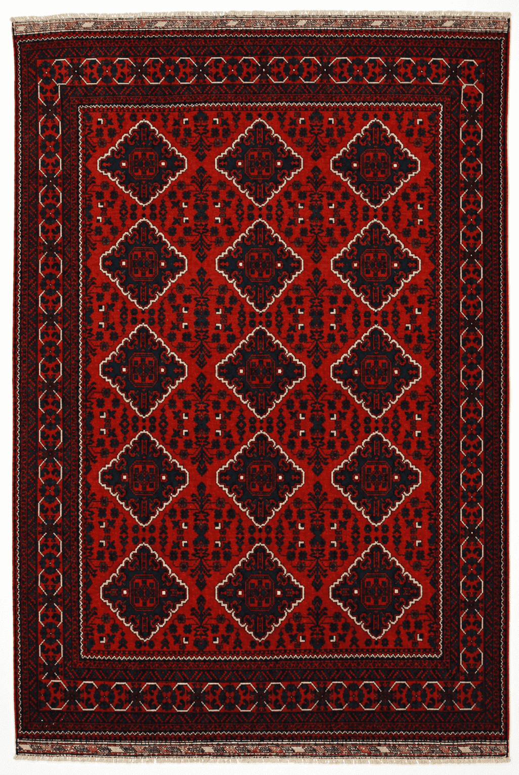 Khamyab Area Rug – Rich Red Field with Diamond Medallion Design, Hand-Knotted Wool Rug, 9'3" x 6'6" (282 x 198 cm) | Rug 49081 - Carpetery