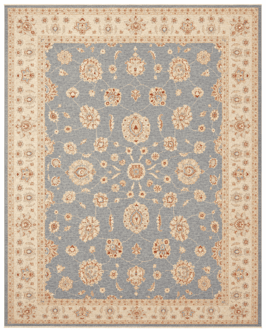 Ziegler Area Rug – Grey Blue Field with All-Over Floral Design, Hand-Knotted Wool Rug, 13'8" x 9'10"| Rug 46955 - Carpetery