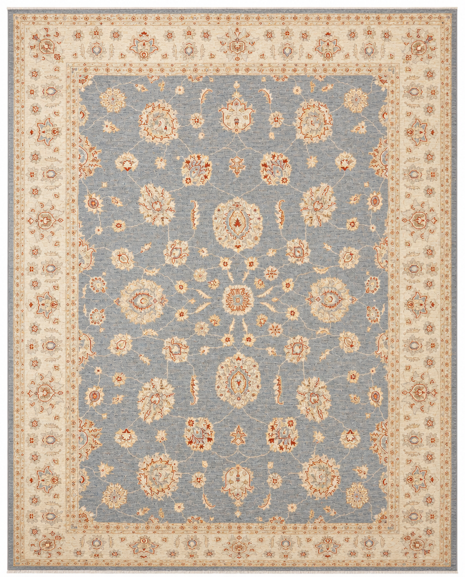 Ziegler Area Rug – Grey Blue Field with All-Over Floral Design, Hand-Knotted Wool Rug, 13'8" x 9'10"| Rug #46955
