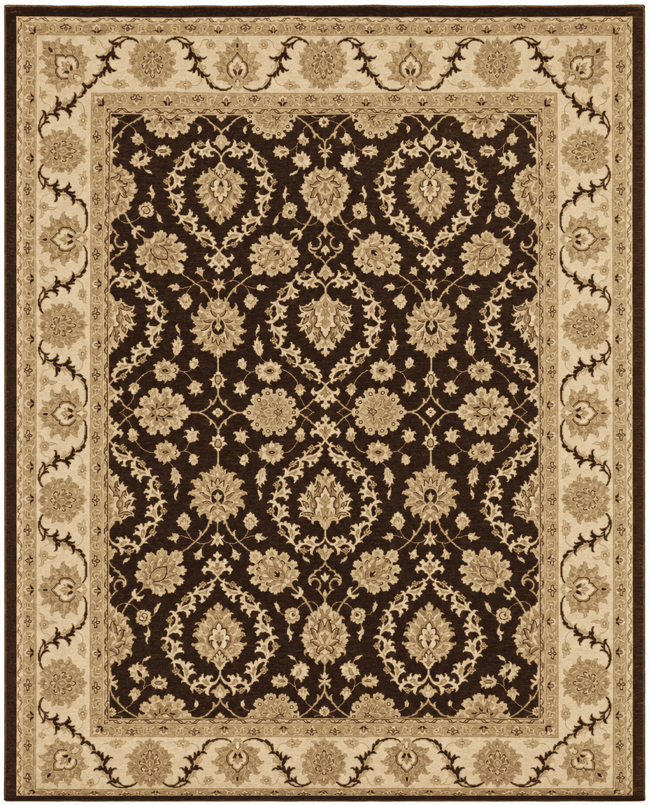 Ziegler Area Rug – Brown Field with All-Over Floral Design, Hand-Knotted Wool Rug, 11'6" x 8'10" | Rug 38572 - Carpetery