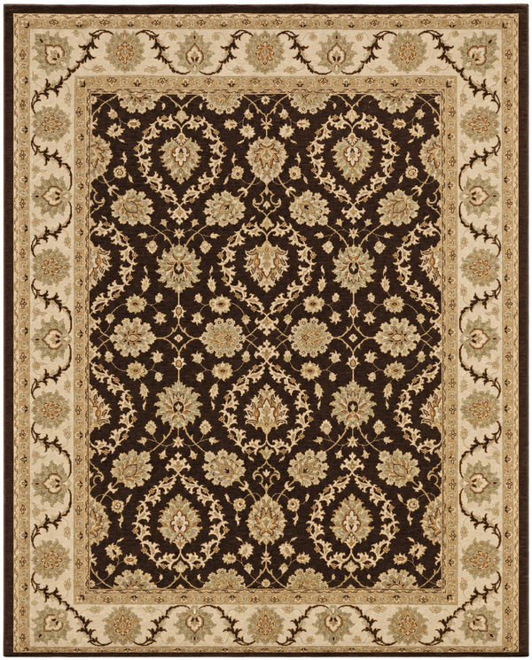 Ziegler Area Rug – Brown Field with All-Over Floral Design, Hand-Knotted Wool Rug, 11'6" x 8'10" | Rug #38572
