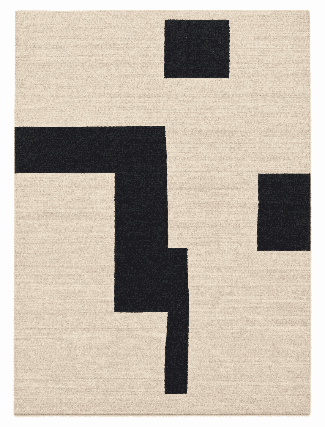 Modern Kilim Area Rug – Ivory & Black Minimalist Abstract Design, Handwoven Flatweave Rug, 9'9" x 6'7" (297 x 200 cm) | Rug 3596 - Carpetery