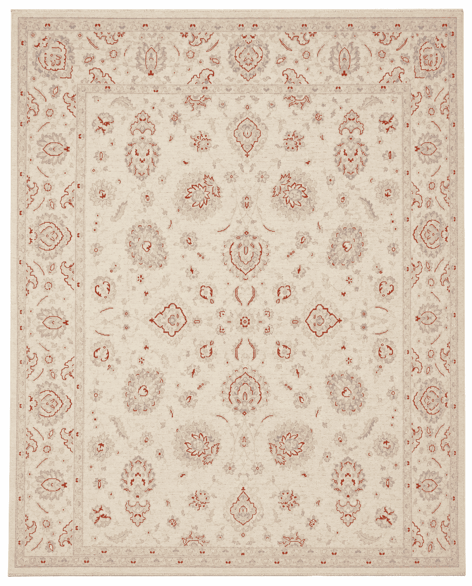 Ziegler Area Rug – Cream Field with All-Over Floral Design, Hand-Knotted Wool Rug, 8'5" x 8'10" | Rug 47205 - Carpetery