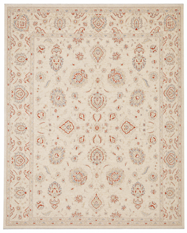 Ziegler Area Rug – Cream Field with All-Over Floral Design, Hand-Knotted Wool Rug, 8'5" x 8'10"  | Rug #47205