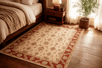 Farhan Hand-Knotted Wool Area Rug in Ivory & Red, 7'10 x 5'9 (view 5)