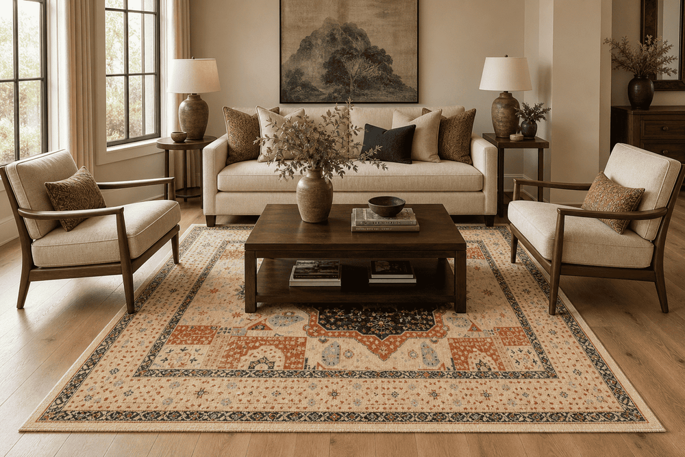 Khurjeen Hand-Knotted Wool Area Rug in Multicolor, 9'9 x 6'9 (view 4)