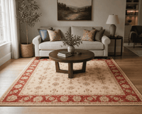 Farhan Hand-Knotted Wool Area Rug in Ivory & Red, 7'10 x 5'9 (view 4)