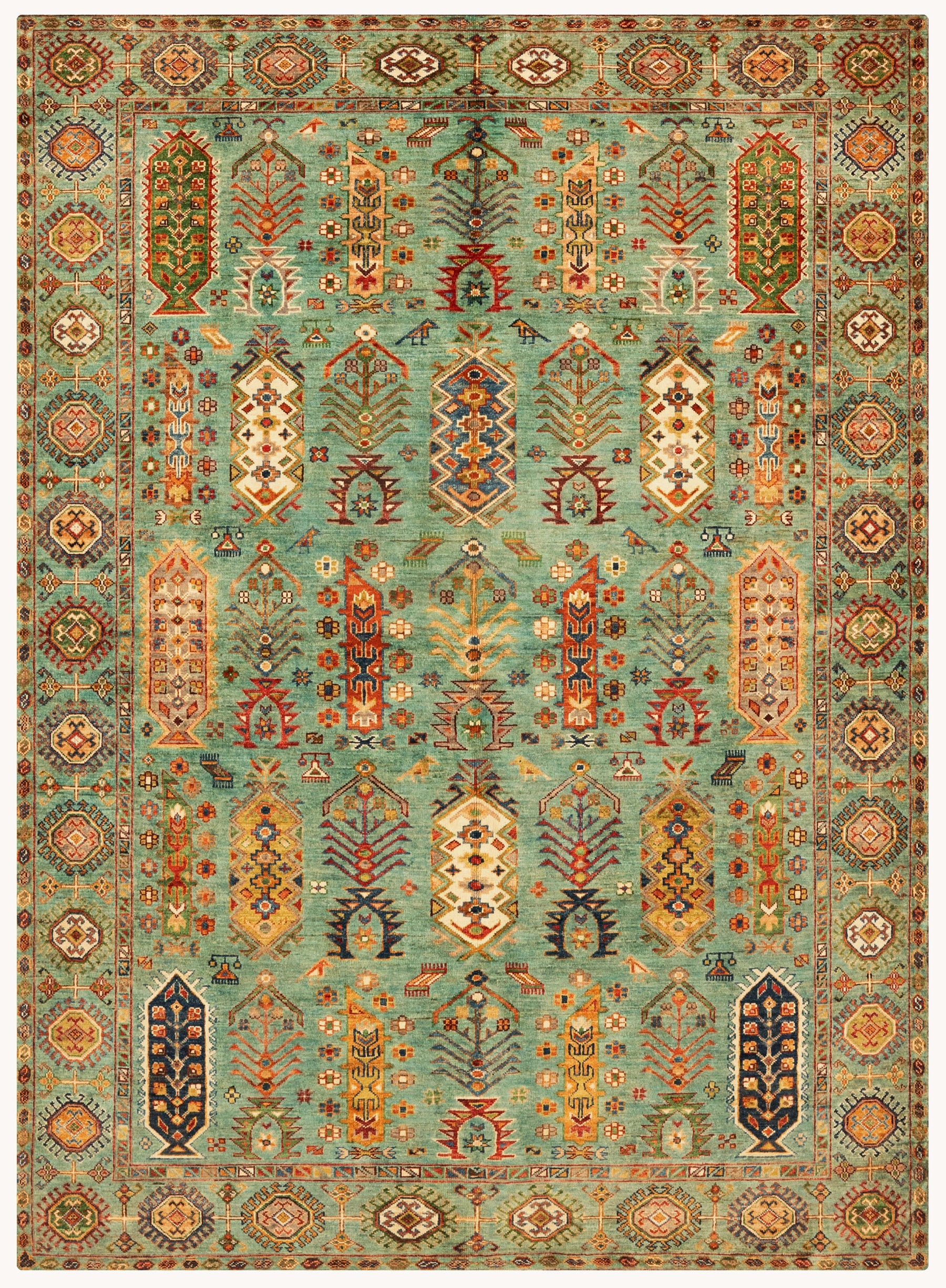 Khurjeen Hand-Knotted Wool Area Rug in Multicolor, 8'1 x 5'9