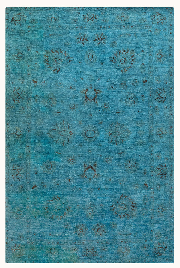 Over-Dyed Hand-Knotted Wool Area Rug in Vibrant Multicolor, 6'10 x 4'4