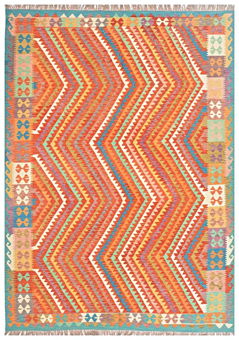 Kilim Area Rug – Colorful Chevron Zigzag Design, Handwoven Flatweave Rug, 11'3" x 8'0" (342 x 245 cm) | Rug 42318 - Carpetery