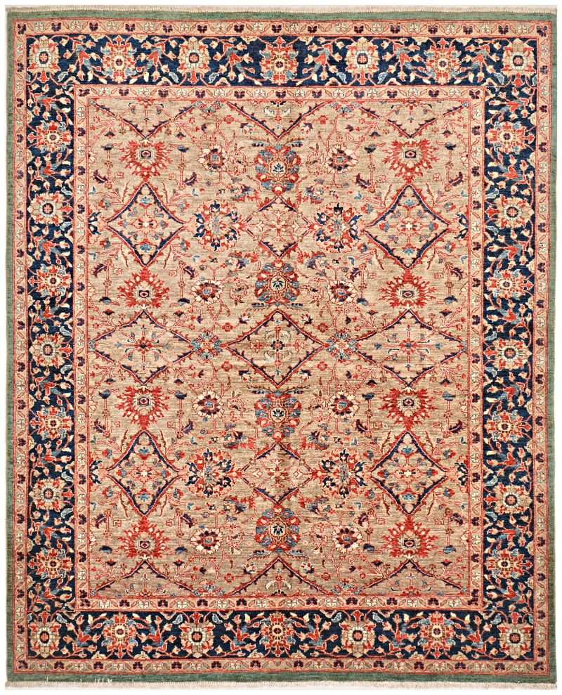 Farhan Area Rug – Taupe Field with Floral Lattice Design, Hand-Knotted Wool Rug, 9'8" x 7'11" | Rug 48156 - Carpetery