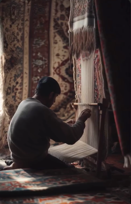3. The Loom (Hand-Knotting)